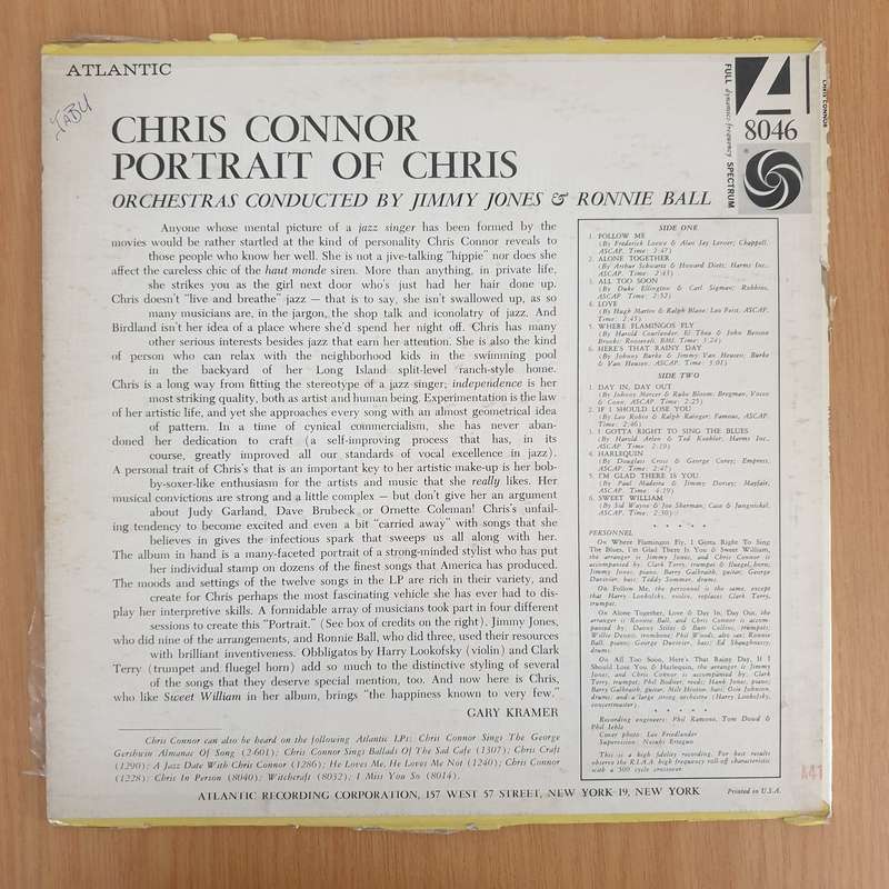 Chris Connor  A Portrait Of Chris - Vinyl LP Record - Very-Good Quality (VG)  (verry)