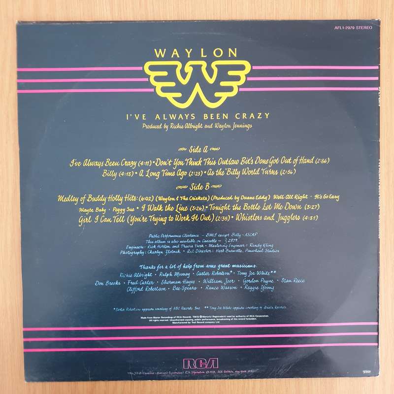 Waylon Jennings  I've Always Been Crazy - Vinyl LP Record - Very-Good+ Quality (VG+) (veryg...