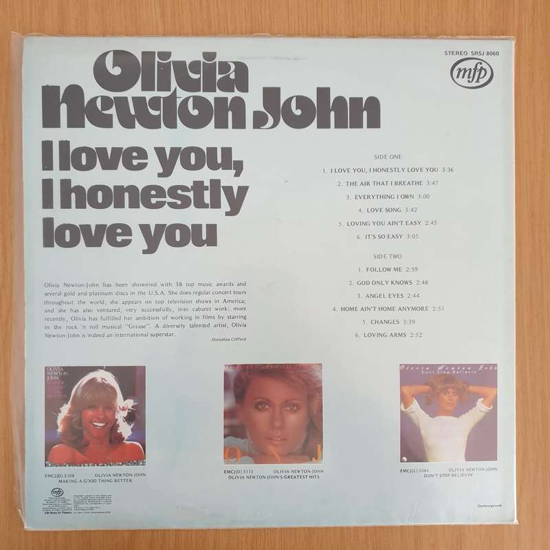 Olivia Newton John - I love you, I honestly love you) - Vinyl LP Record - Very-Good+ Quality (VG+...
