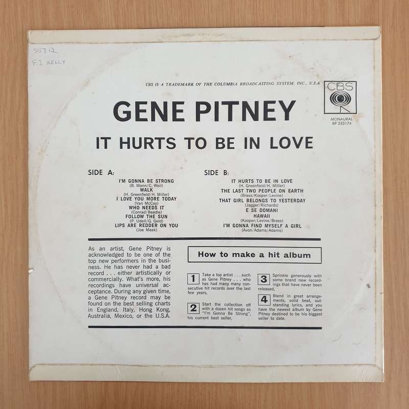 Gene Pitney  It Hurts To Be In Love And Eleven More Hit Songs  - Vinyl LP Record - Very-Good- ...