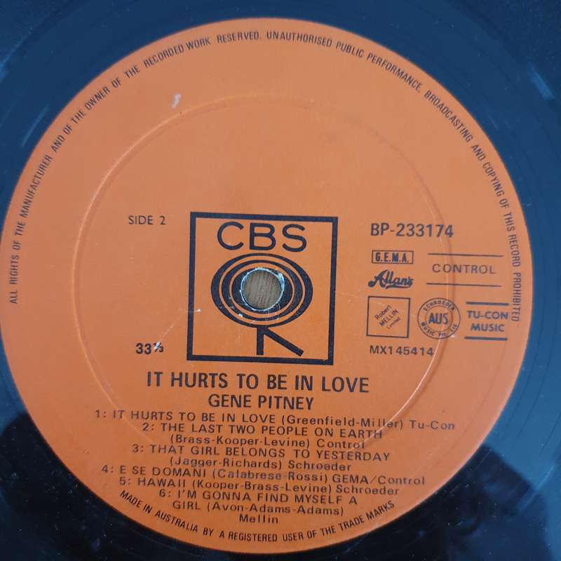 Gene Pitney  It Hurts To Be In Love And Eleven More Hit Songs  - Vinyl LP Record - Very-Good- ...