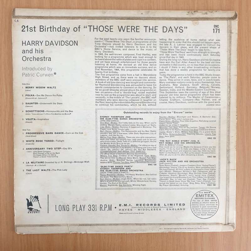 Harry Davidson And His Orchestra  21st Birthday Of Those Were The Days - Vinyl LP Record - Ver...