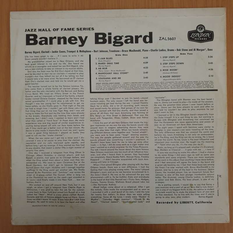 Barney Bigard  Barney Bigard  Vinyl LP Record - Very-Good+ Quality (VG+) (verygoodplus)