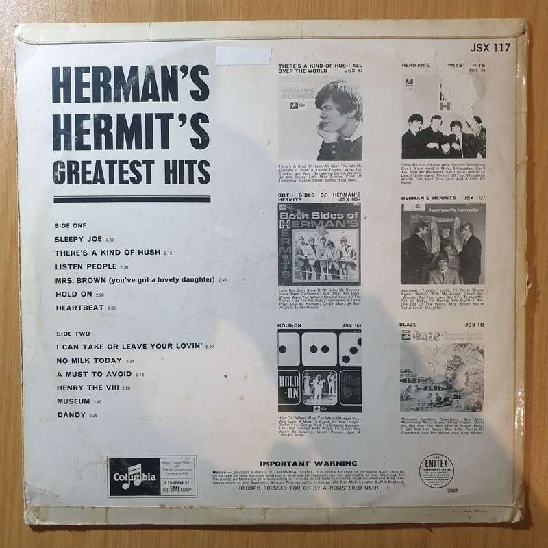 Herman's Hermits  Herman's Hermit's Greatest Hits - Vinyl LP Record - Very-Good Quality (VG)  ...