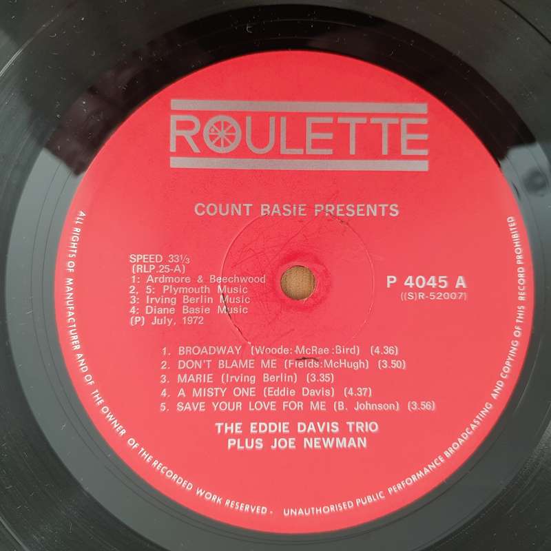 Count Basie Presents Eddie Davis Trio Plus Joe Newman   Vinyl LP Record - Very-Good+ Quality (...