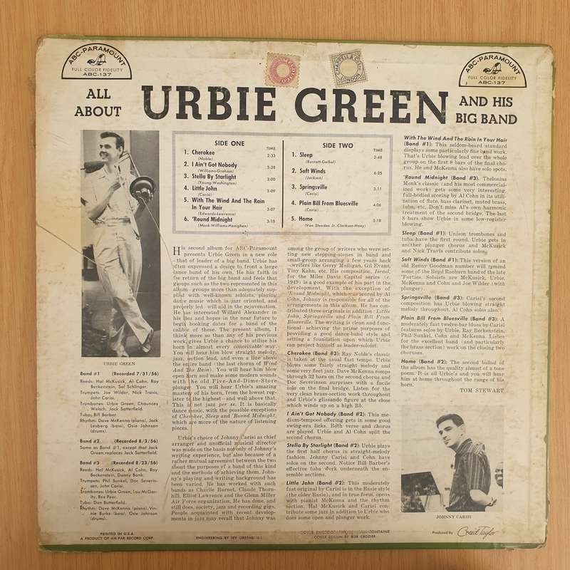 Urbie Green And His Big Band  All About Urbie Green And His Big Band  Vinyl LP Record - Ver...