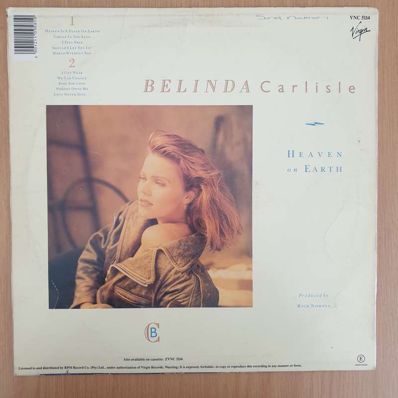 Belinda Carlisle  Heaven On Earth  - Vinyl LP Record - Very-Good- Quality (VG-) (minus)