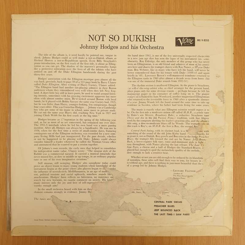 Johnny Hodges And His Orchestra  Not So Dukish  Vinyl LP Record - Very-Good+ Quality (VG+) ...
