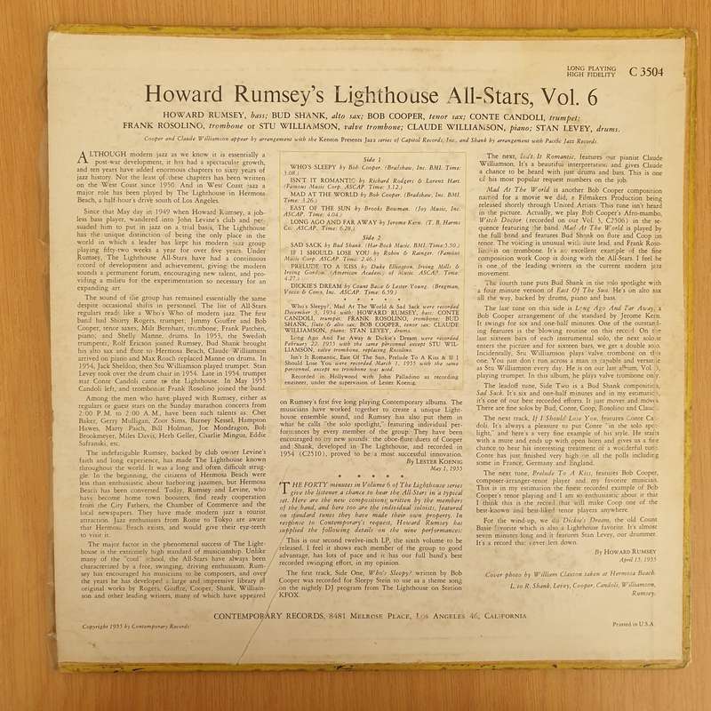 Howard Rumsey's Lighthouse All-Stars  Vol. 6 - Vinyl LP Record - Very-Good Quality (VG)  (verry)