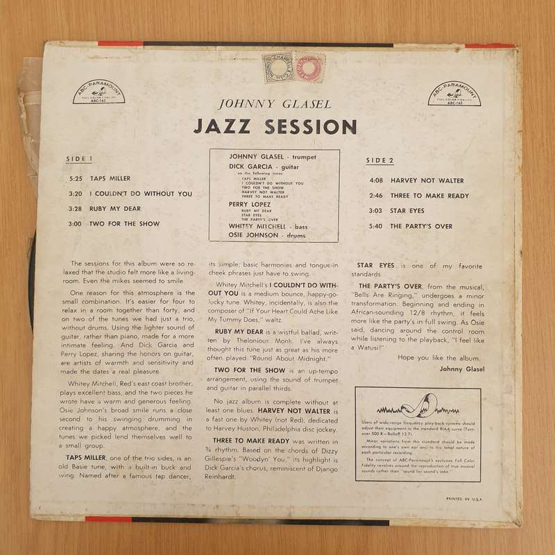 Johnny Glasel  Jazz Session - Vinyl LP Record - Very-Good Quality (VG)  (verry)
