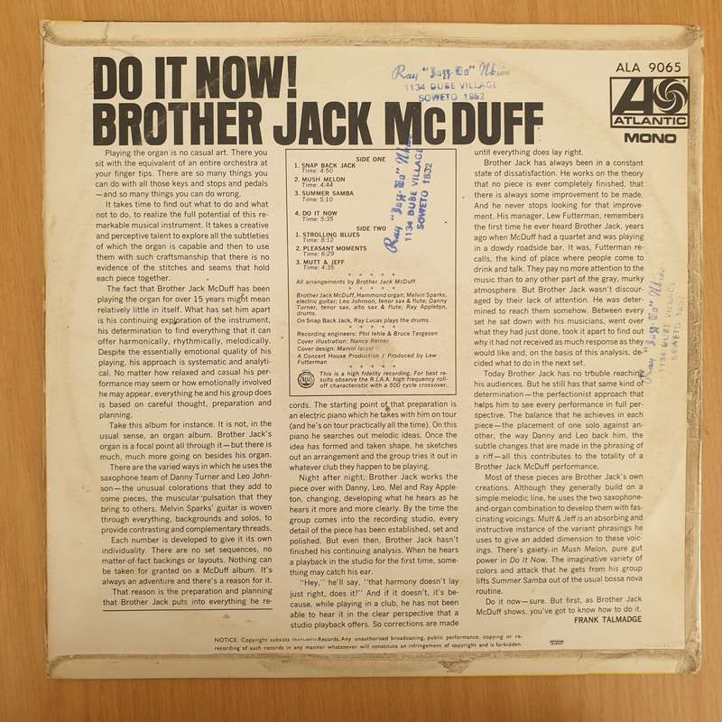 Brother Jack McDuff  Do It Now! - Vinyl LP Record - Very-Good Quality (VG)  (verry)