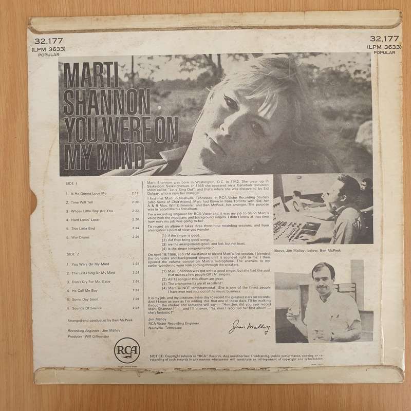 Marti Shannon  You Were On My Mind - Vinyl LP Record - Very-Good+ Quality (VG+) (verygoodplus)