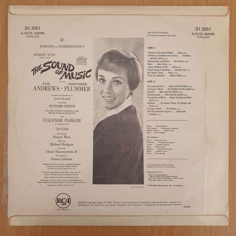 The Sound Of Music - Rodgers & Hammerstein  Vinyl LP Record - Very-Good+ Quality (VG+)
