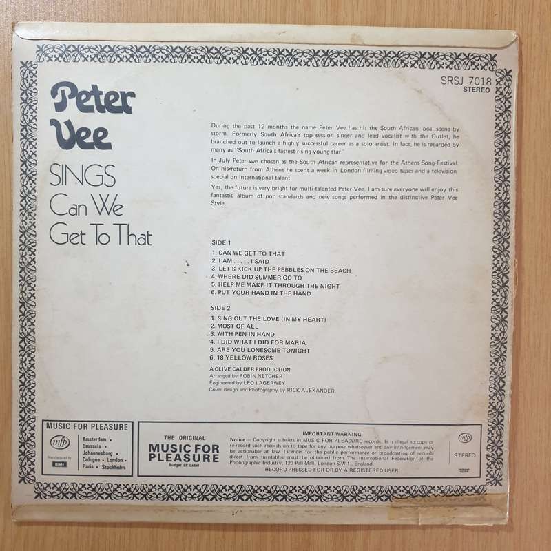 Peter Vee  Can We Get To That - Vinyl LP Record - Very-Good+ Quality (VG+) (verygoodplus)