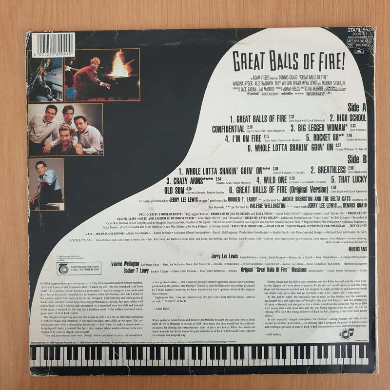 Great Balls Of Fire! - Original Motion Picture Soundtrack - Vinyl LP Record - Very-Good- Quality ...