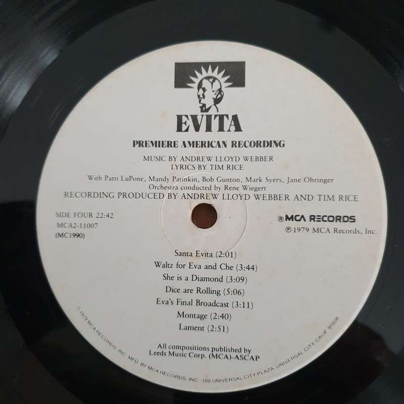 Evita: Premiere American Recording - Andrew Lloyd Webber And Tim Rice (with booklet)  Vinyl LP...
