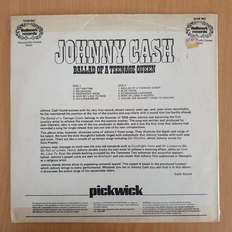 Johnny Cash  Ballad Of A Teenage Queen  Vinyl LP Record - (VG+) (verygoodplus)