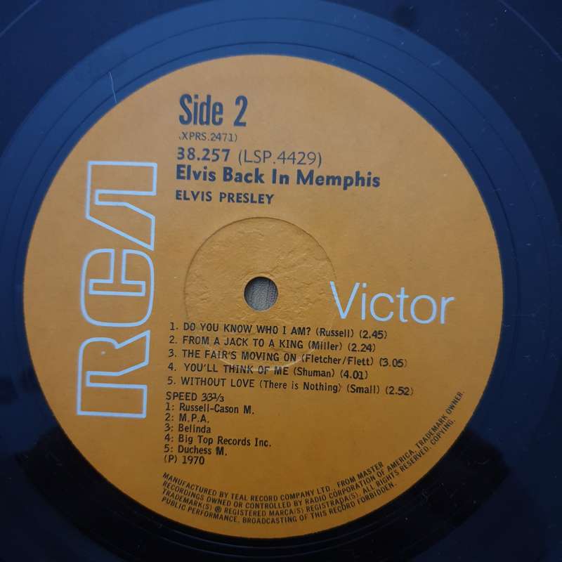 Elvis  Back In Memphis   Vinyl LP Record - (VG+) (verygoodplus) (D)