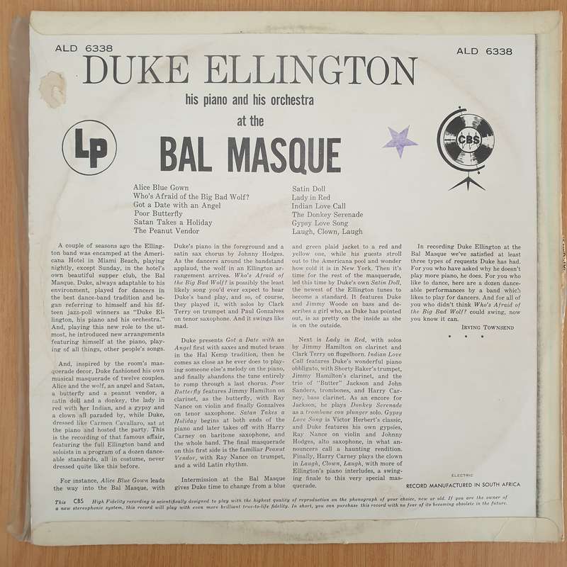 Duke Ellington  Duke Ellington His Piano And His Orchestra At The Bal Masque - Vinyl LP Record...