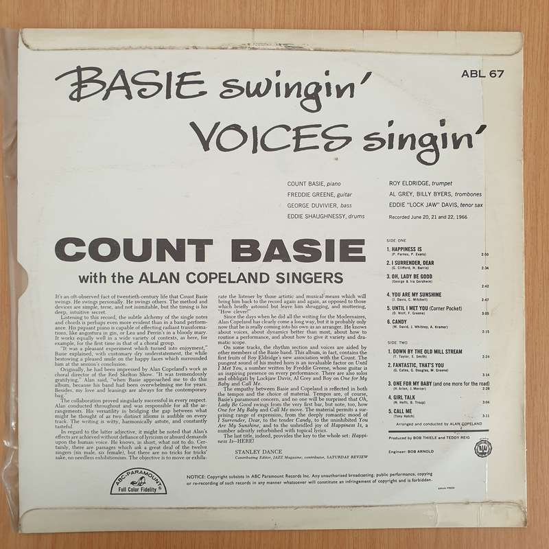 Count Basie With The Alan Copeland Singers  Basie Swingin' Voices Singin  - Vinyl LP Record - ...