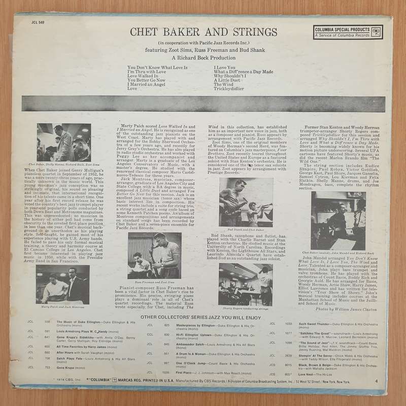 Chet Baker & Strings - Columbia Collector Series - Vinyl LP Record - Very-Good Quality (VG)  (verry)