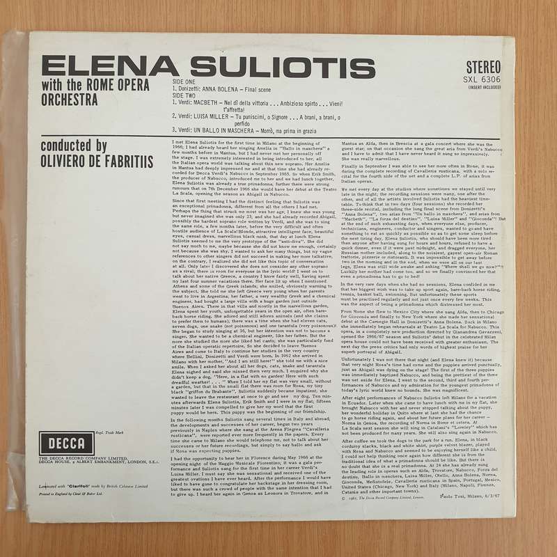 Elena Suliotis  Donizetti/Verdi Recital  - Vinyl LP Record - Very-Good+ Quality (VG+) (verygoo...
