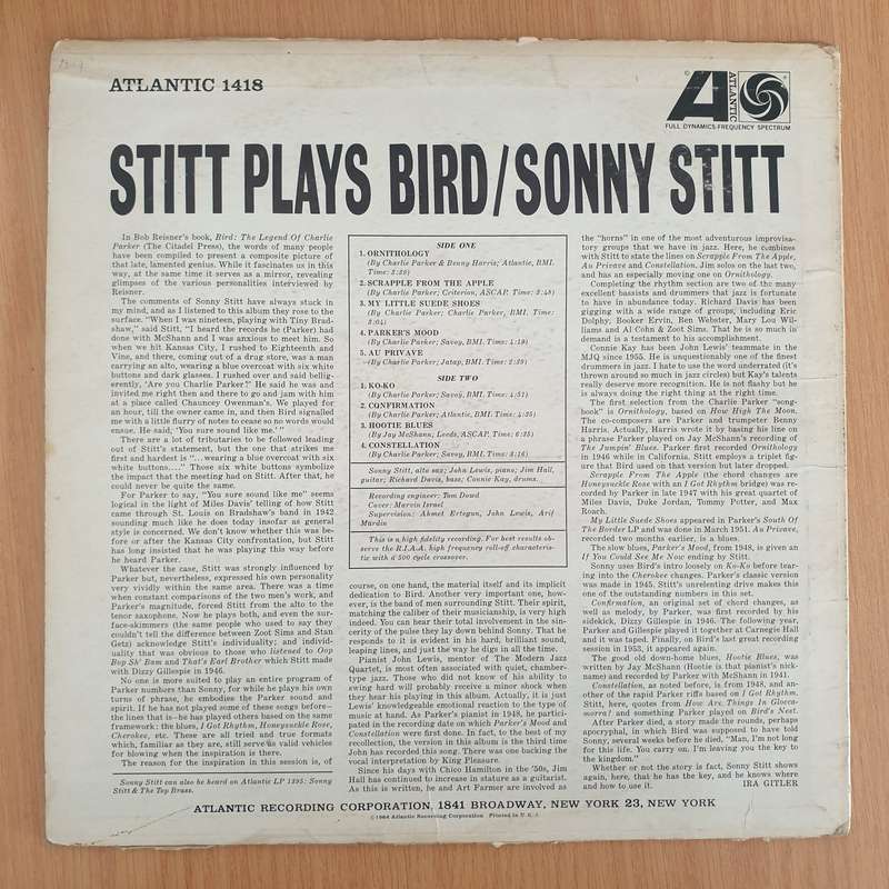 Sonny Stitt  Stitt Plays Bird  - Vinyl LP Record - Very-Good- Quality (VG-) (minus)