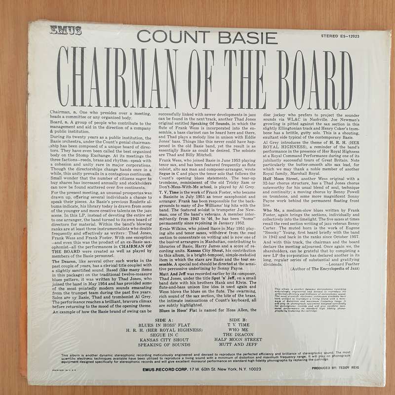 Count Basie  Chairman Of The Board  - Vinyl LP Record - Very-Good- Quality (VG-) (minus)