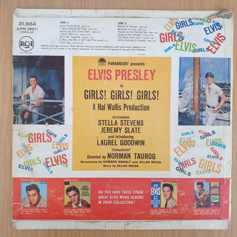 Elvis Presley  Girls! Girls! Girls!  - Vinyl LP Record - Good Quality (G)