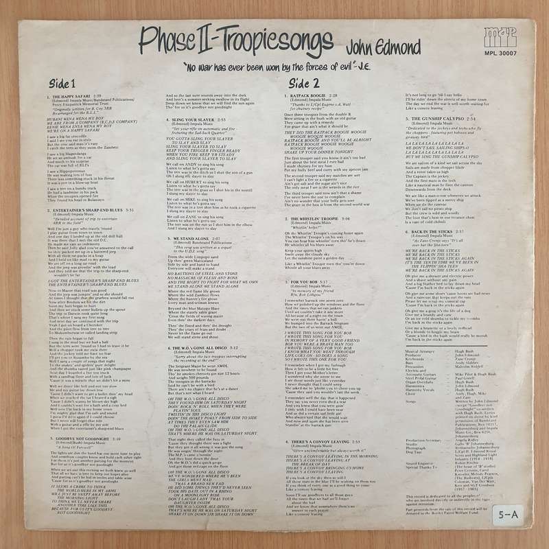 John Edmond  Troopiesongs - Phase II  - Vinyl LP Record - Very-Good- Quality (VG-) (minus)