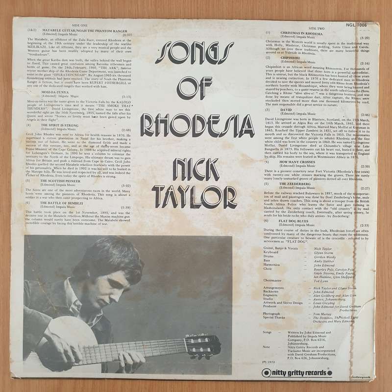 Nick Taylor  Songs Of Rhodesia  - Vinyl LP Record - Very-Good Quality (VG)  (verry)
