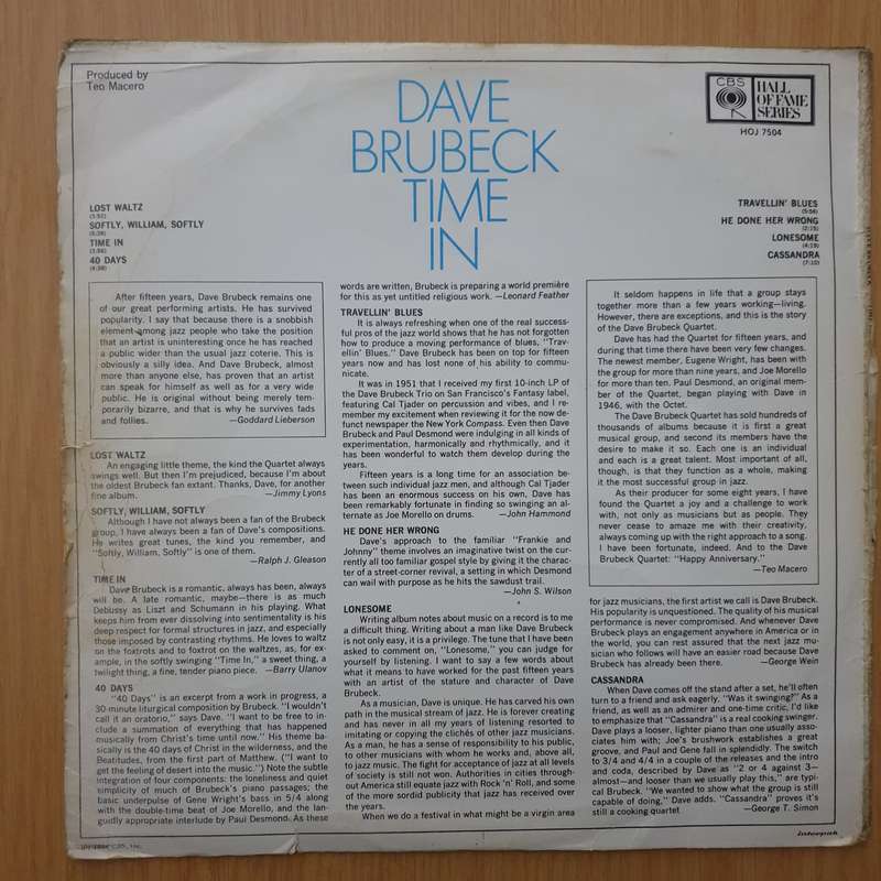 Dave Brubeck  Time In  - Vinyl LP Record - Good+ Quality (G+) (gplus)