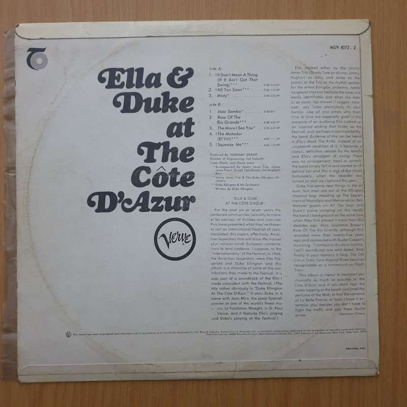 Ella Fitzgerald / Duke Ellington  Ella & Duke At The Côte D'Azur - Part 2 - Vinyl LP Record -...