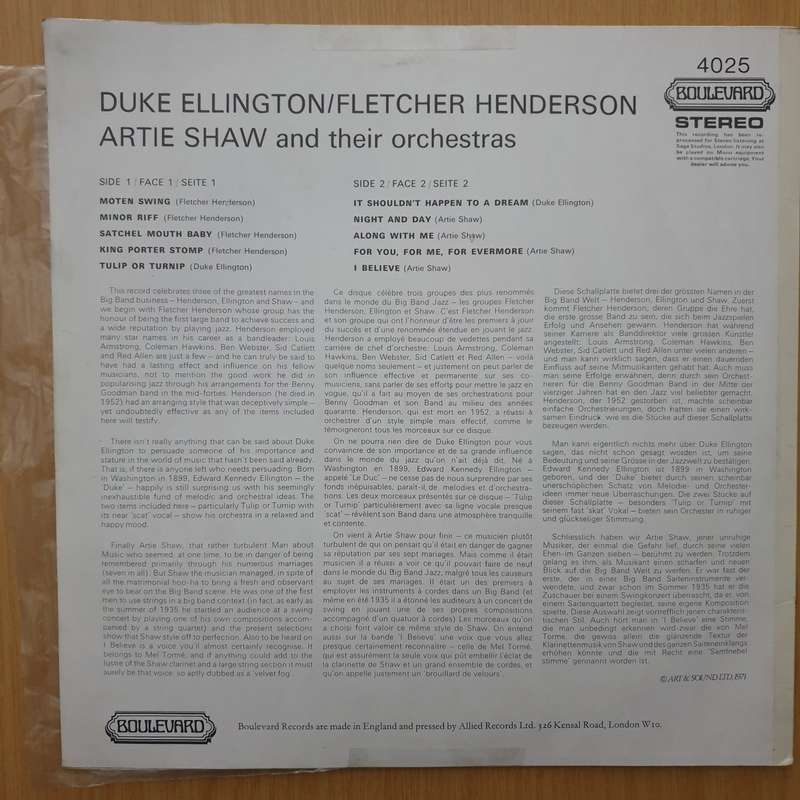Duke Ellington, Fletcher Henderson, Artie Shaw And Their Orchestras - Vinyl LP Record - Very-Good...