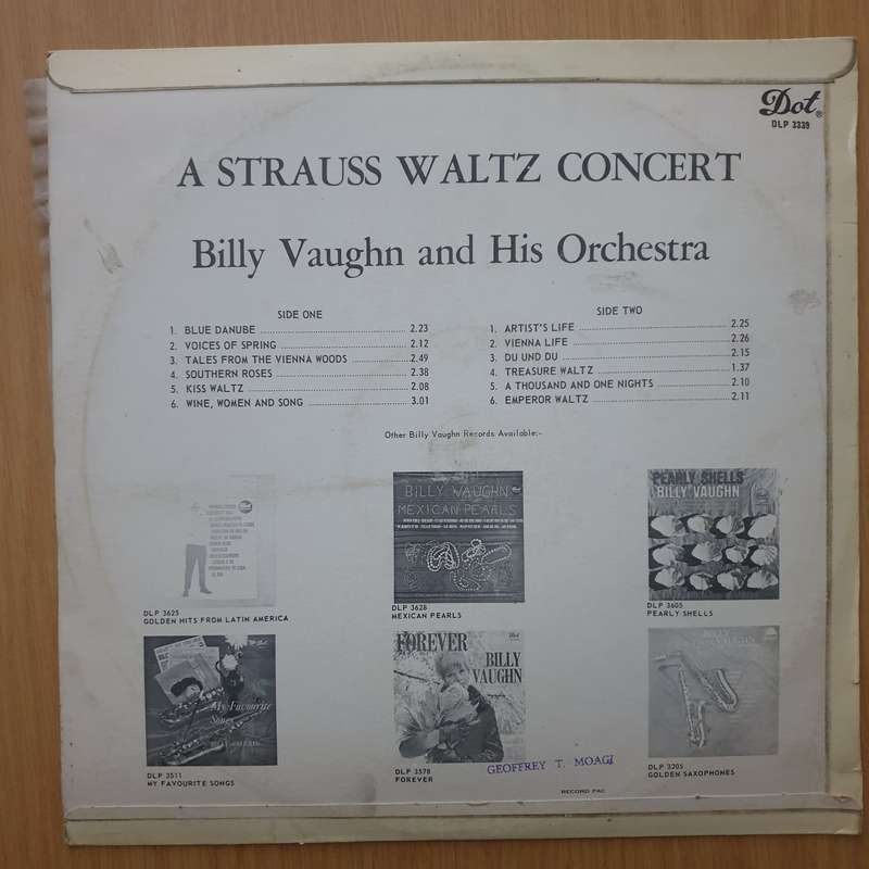 Billy Vaughn  A Strauss Waltz Concert - Vinyl LP Record - Very-Good+ Quality (VG+) (verygoodplus)