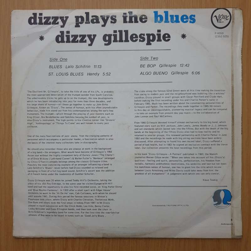 Dizzy Gillespie Plays the Blues - Vinyl LP Record - Very-Good Quality (VG)  (verry)