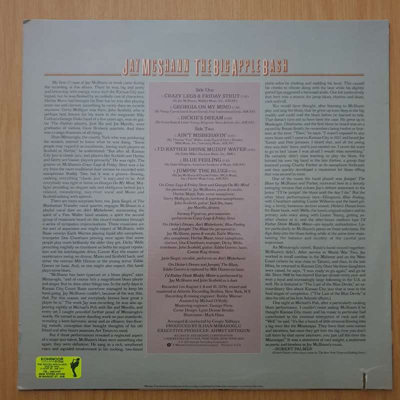 Jay McShann  The Big Apple Bash - Vinyl LP Record - Very-Good+ Quality (VG+) (verygoodplus)