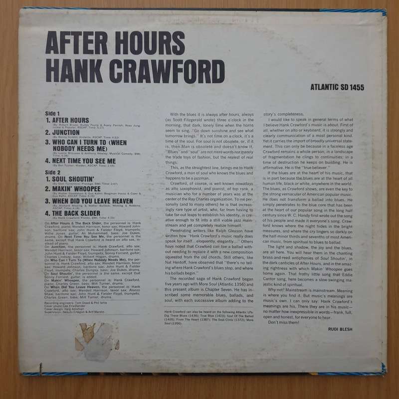 Hank Crawford  After Hours - Vinyl LP Record - Very-Good+ Quality (VG+) (verygoodplus)
