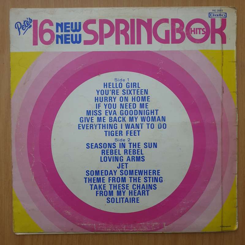 Pete's 16 New Springbok Hits - Vinyl LP Record - Very-Good Quality (VG)  (verry)