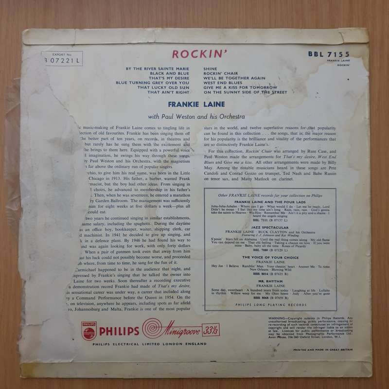 Frankie Laine  Rockin' - Vinyl LP Record - Very-Good+ Quality (VG+) (verygoodplus)