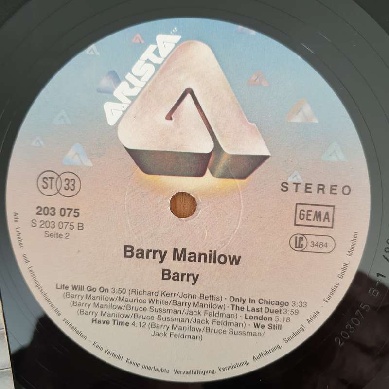 Barry Manilow  Barry (Germany) - Vinyl LP Record - Very-Good+ Quality (VG+) (verygoodplus)