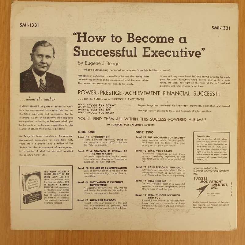 Eugene J. Benge  How To Become A Successful Executive - Vinyl LP Record - Very-Good+ Quality (...