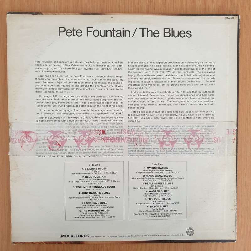 Pete Fountain - The Blues - Vinyl LP Record - Very-Good Quality (VG)  (verry)
