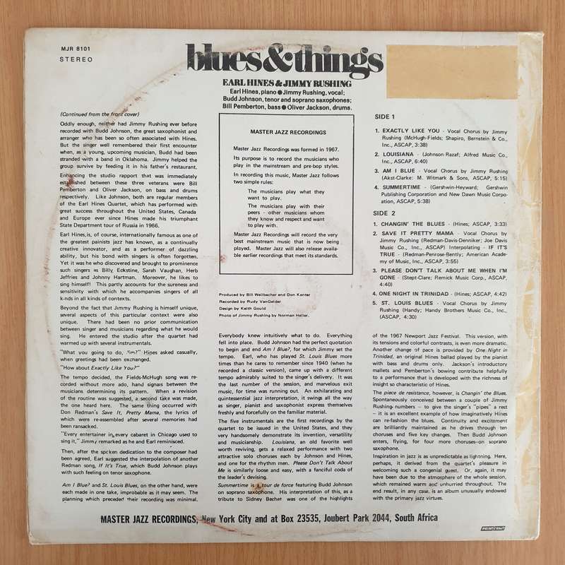 Earl Hines & Jimmy Rushing  Blues & Things - Vinyl LP Record - Very-Good+ Quality (VG+) (veryg...