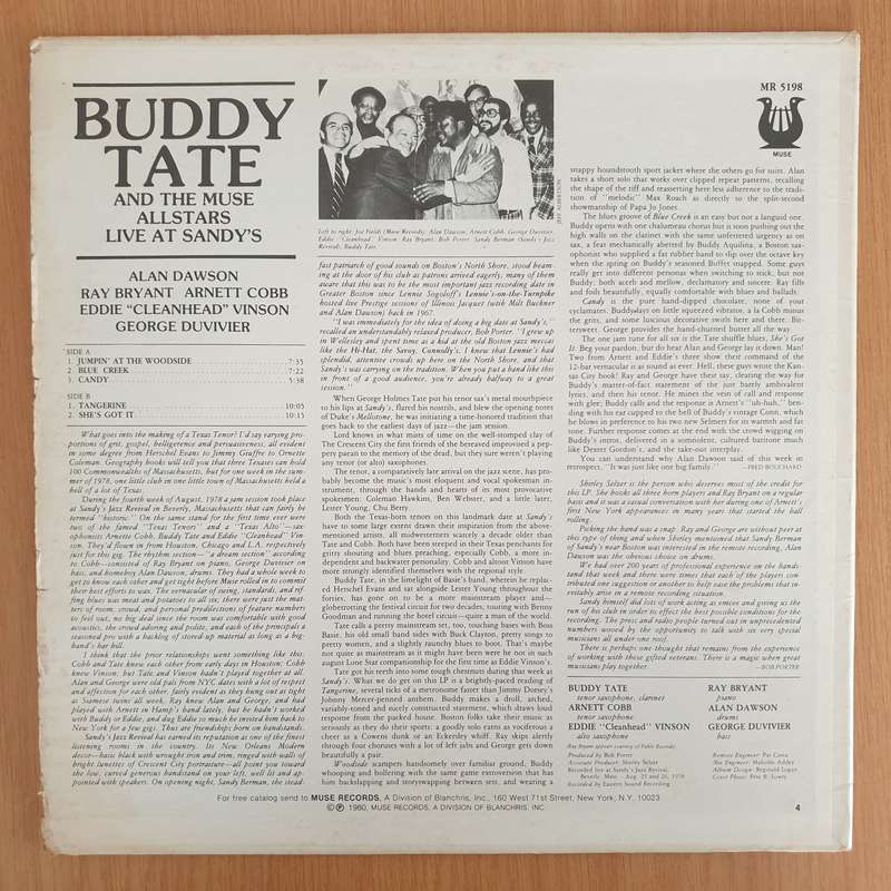 Buddy Tate And The Muse Allstars  Live At Sandy's - Vinyl LP Record - Very-Good Quality (VG)  ...