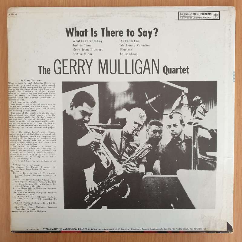 The Gerry Mulligan Quartet  What Is There To Say? - Vinyl LP Record - Very-Good+ Quality (VG+)...