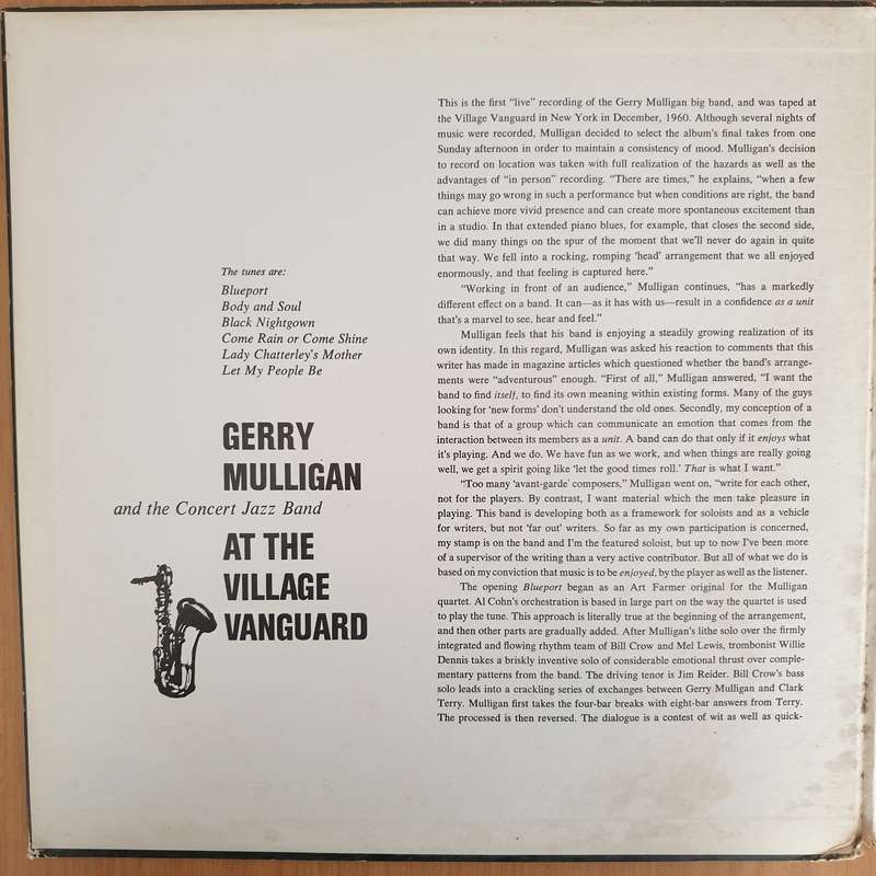 Gerry Mulligan And The Concert Jazz Band  At The Village Vanguard (Japan Pressing) - Vinyl LP ...