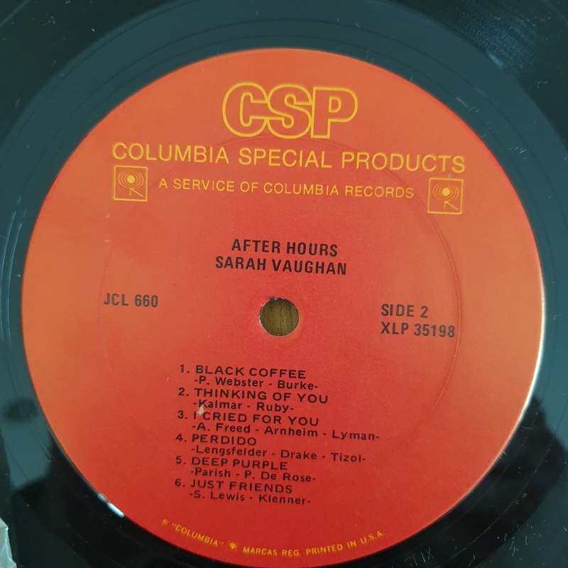 Sarah Vaughan  After Hours - Vinyl LP Record - Very-Good+ Quality (VG+) (verygoodplus)