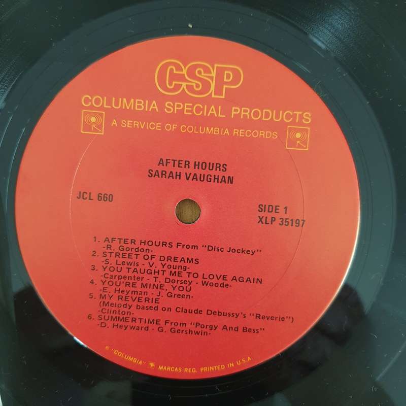 Sarah Vaughan  After Hours - Vinyl LP Record - Very-Good+ Quality (VG+) (verygoodplus)