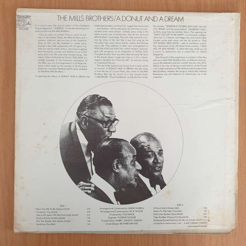 The Mills Brothers  A Donut And A Dream  - Vinyl LP Record - Very-Good+ Quality (VG+) (verygoo...